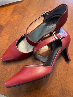 Life Stride Red Pointed-Toe Mary Jane Heels with Buckle Strap